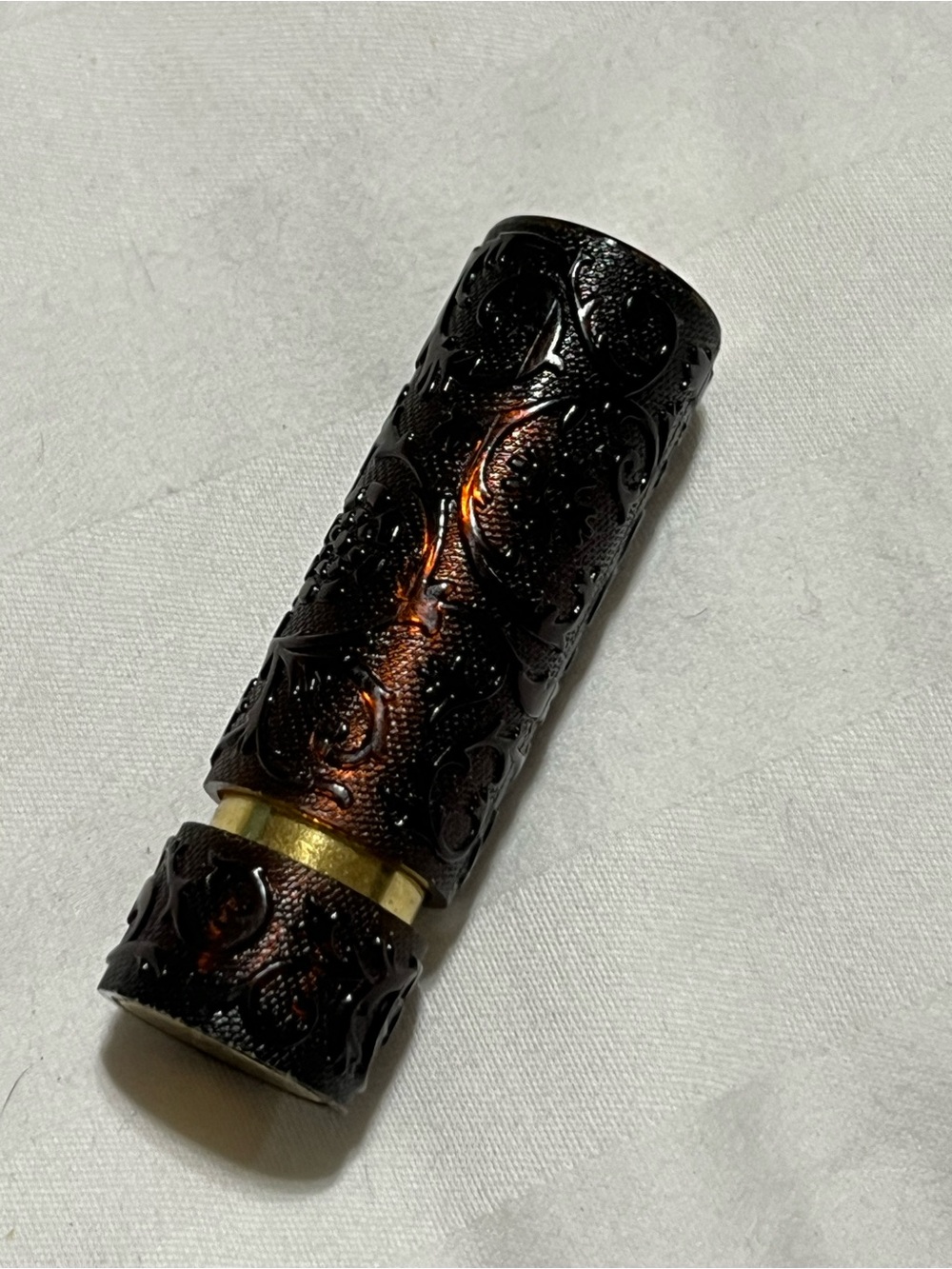 Vintage Embossed Dark Brown Lipstick Holder with ULTIMA II “Palm Peach 44”